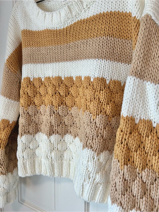 Miss Love Sweaters - Oversized Chunky Knit Sweater - White, Camel & Tan - Medium
